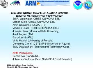 THE 2004 NORTH SLOPE OF ALASKA ARCTIC WINTER RADIOMETRIC EXPERIMENT