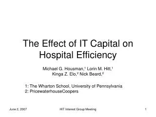The Effect of IT Capital on Hospital Efficiency