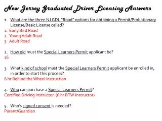 New Jersey Graduated Driver Licensing Answers