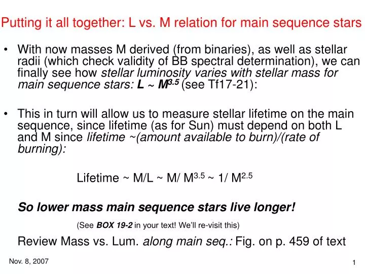 putting it all together l vs m relation for main sequence stars