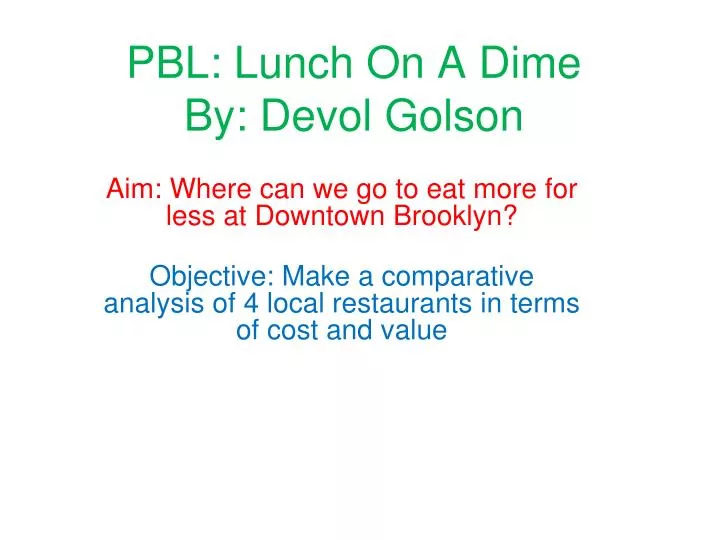 pbl lunch on a dime by devol golson