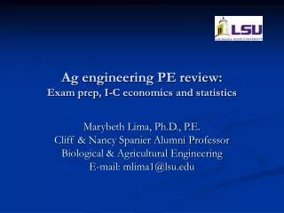 Ag engineering PE review: Exam prep, I-C economics and statistics