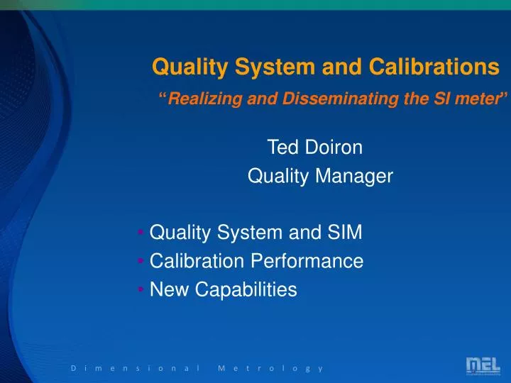 quality system and calibrations