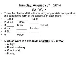Thursday, August 28 th , 2014 Bell-Work