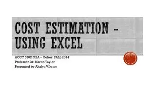 Cost estimation - Using excel