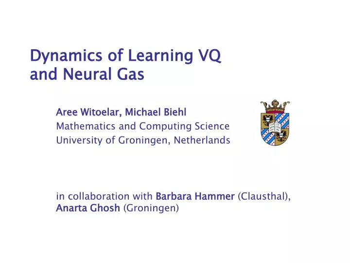dynamics of learning vq and neural gas