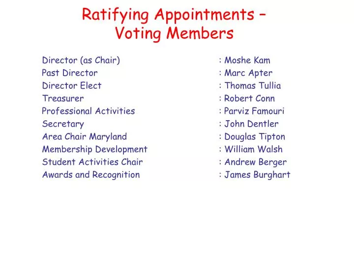 ratifying appointments voting members