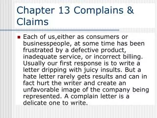 Chapter 13 Complains &amp; Claims