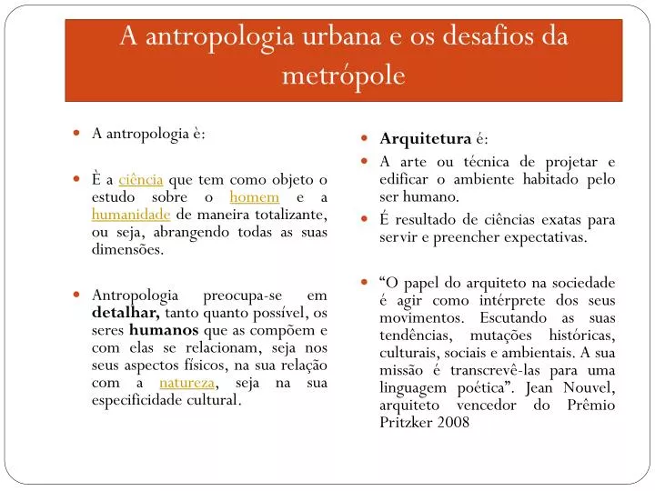 a antropologia urbana e os desafios da metr pole