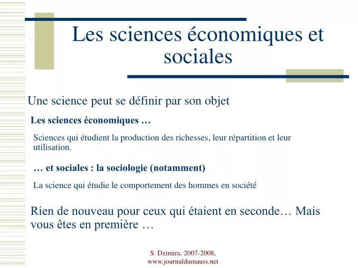 les sciences conomiques et sociales