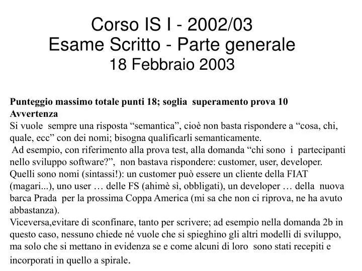 corso is i 2002 03 esame scritto parte generale 18 febbraio 2003