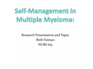 Self-Management in Multiple Myeloma: