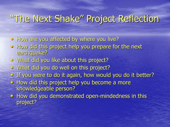 the next shake project reflection