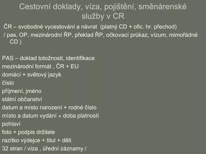 cestovn doklady v za poji t n sm n rensk slu by v cr