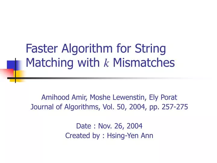 faster algorithm for string matching with k mismatches