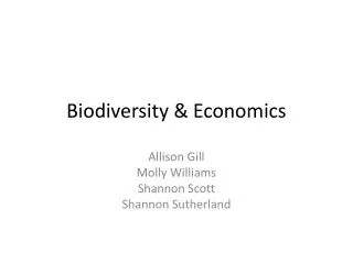 Biodiversity &amp; Economics