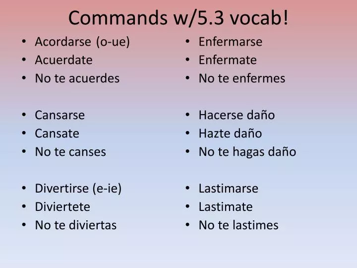commands w 5 3 vocab