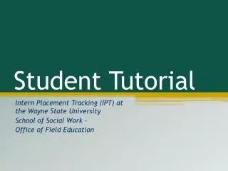 Student Tutorial