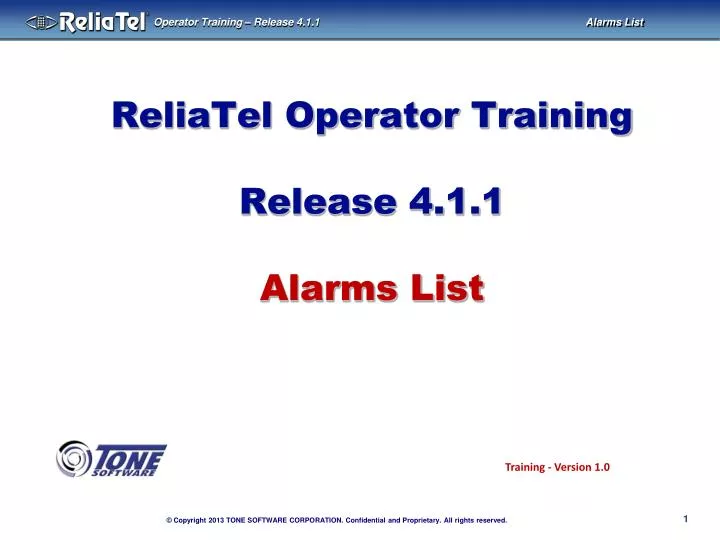 reliatel operator training release 4 1 1 alarms list