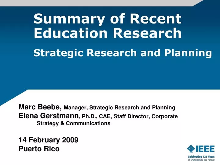 summary of recent education research strategic research and planning