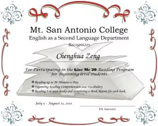 Mt. San Antonio College English as a Second Language Department Recognizes