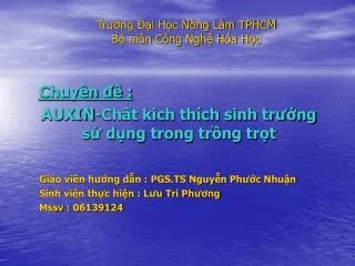 tr ng i h c n ng l m tphcm b m n c ng ngh h a h c