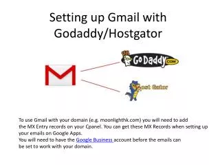 Setting up Gmail with Godaddy / Hostgator