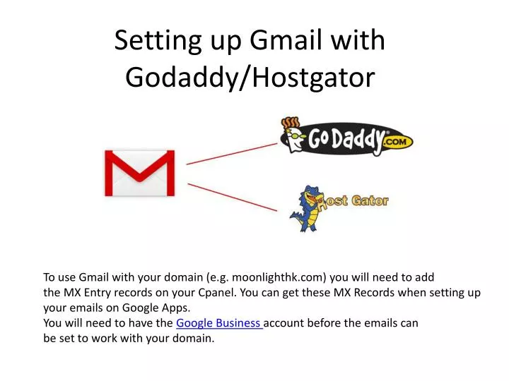 setting up gmail with godaddy hostgator