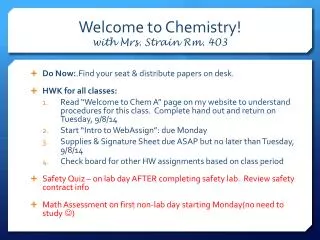Welcome to Chemistry! with Mrs. Strain Rm. 403