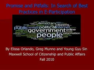 Promise and Pitfalls: In Search of Best Practices in E-Participation