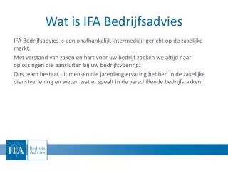 Wat is IFA Bedrijfsadvies