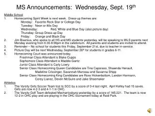 MS Announcements: Wednesday, Sept. 19 th