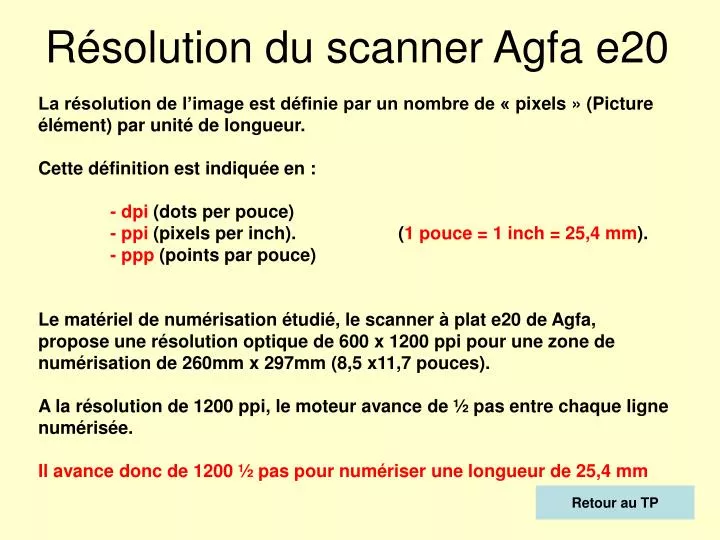 r solution du scanner agfa e20