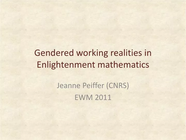 gendered working realities in enlightenment mathematics