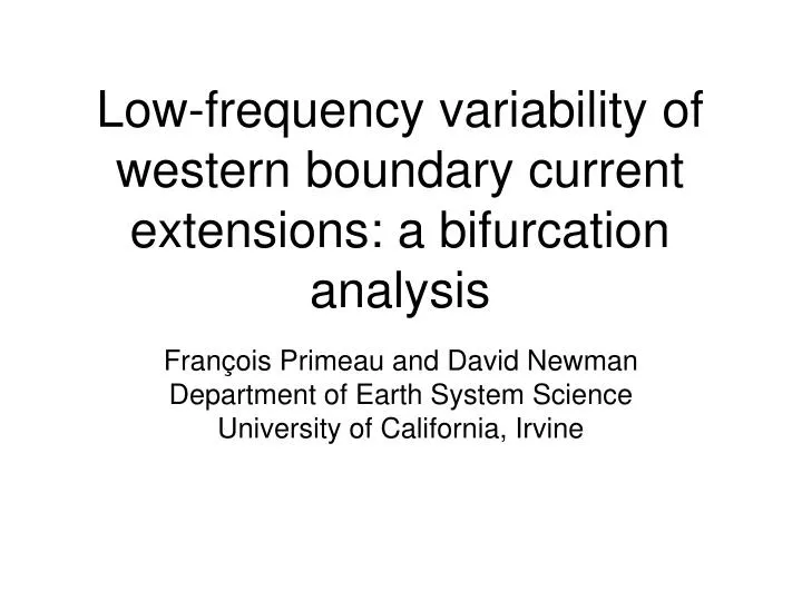 low frequency variability of western boundary current extensions a bifurcation analysis