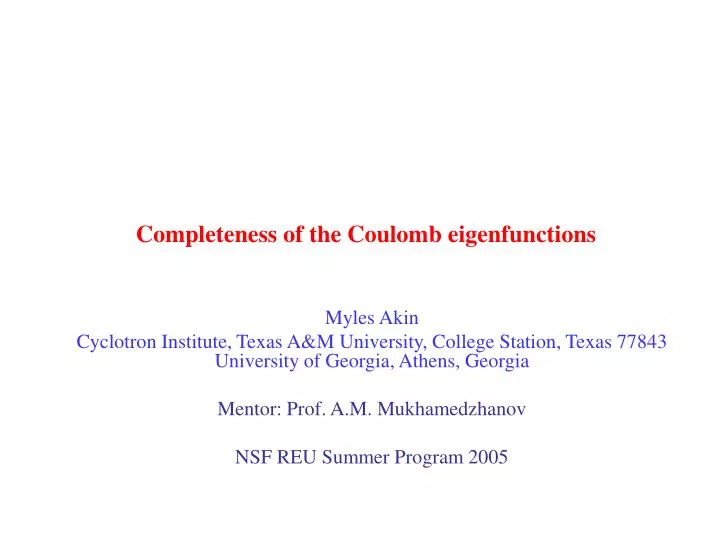 completeness of the coulomb eigenfunctions