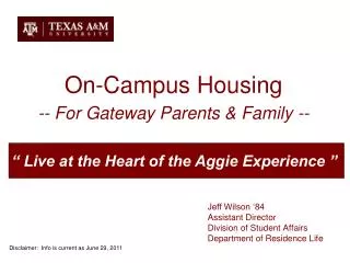 On-Campus Housing -- For Gateway Parents &amp; Family --