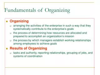 Fundamentals of Organizing