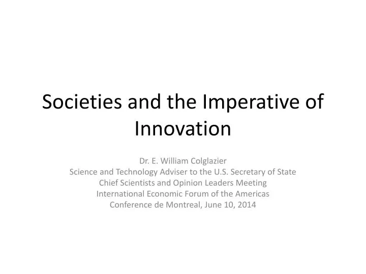 societies and the imperative of innovation