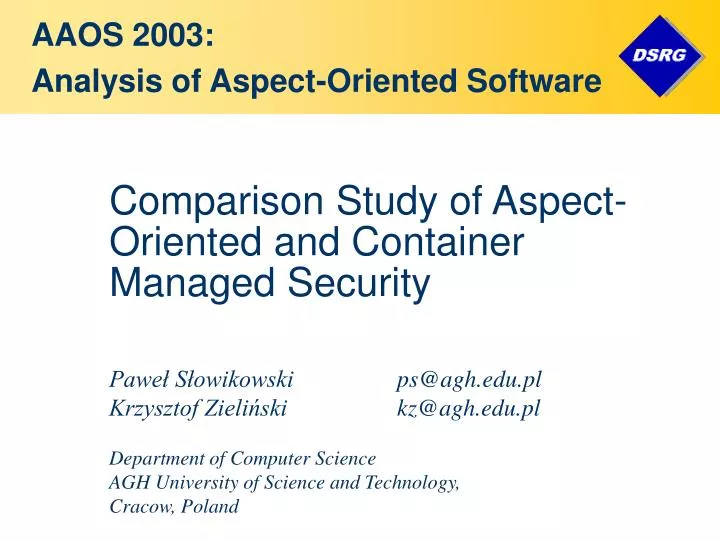comparison study of aspect oriented and container managed security