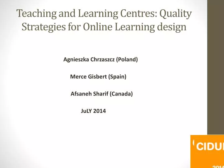 teaching and learning centres quality strategies for online learning design