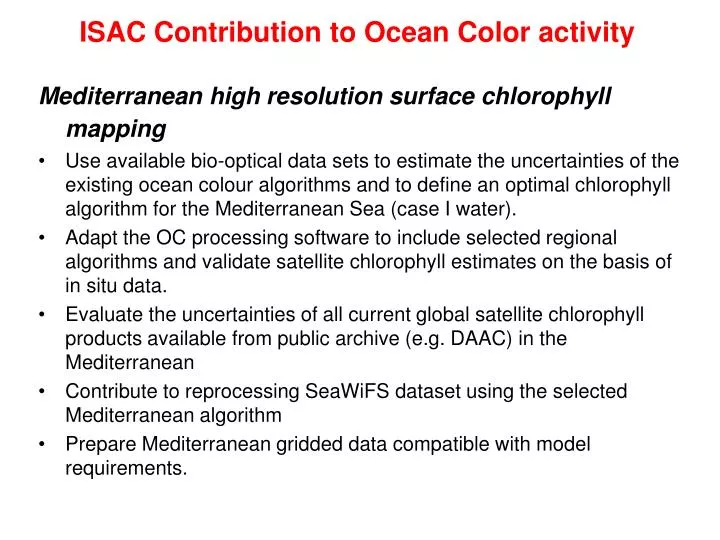 isac contribution to ocean color activity