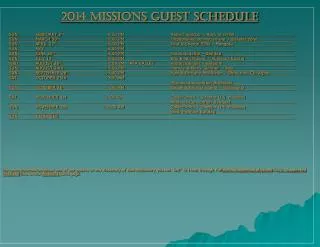 2014 MISSIONS GUEST SCHEDULE