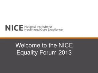 Welcome to the NICE Equality Forum 2013