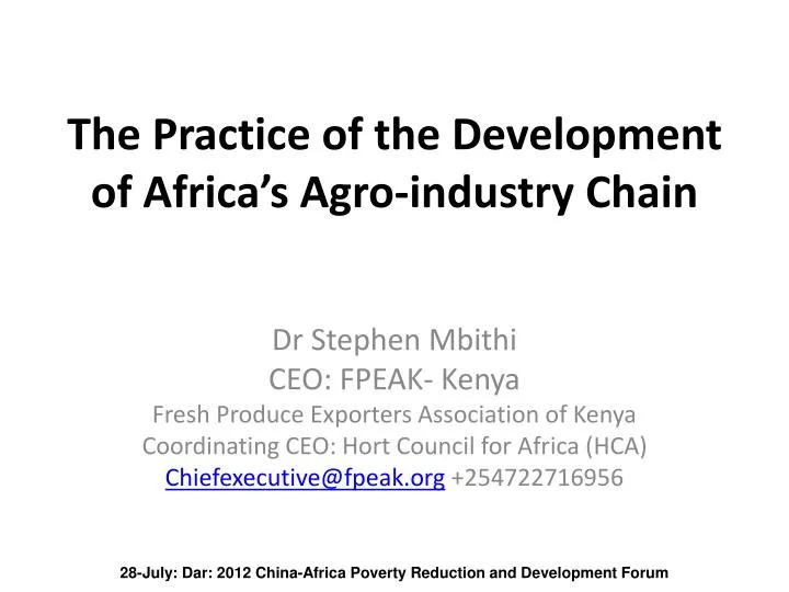 the practice of the development of africa s agro industry chain