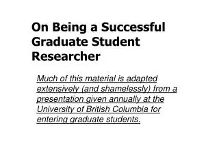 On Being a Successful Graduate Student Researcher