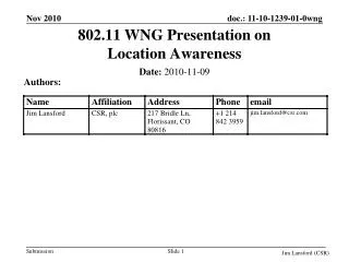 802.11 WNG Presentation on Location Awareness