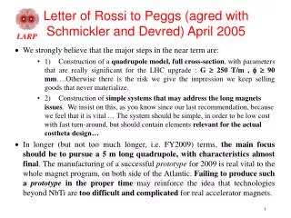 Letter of Rossi to Peggs (agred with Schmickler and Devred) April 2005