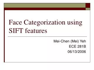 Face Categorization using SIFT features