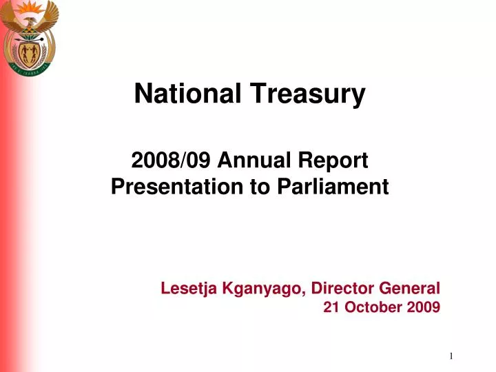 national treasury 2008 09 annual report presentation to parliament